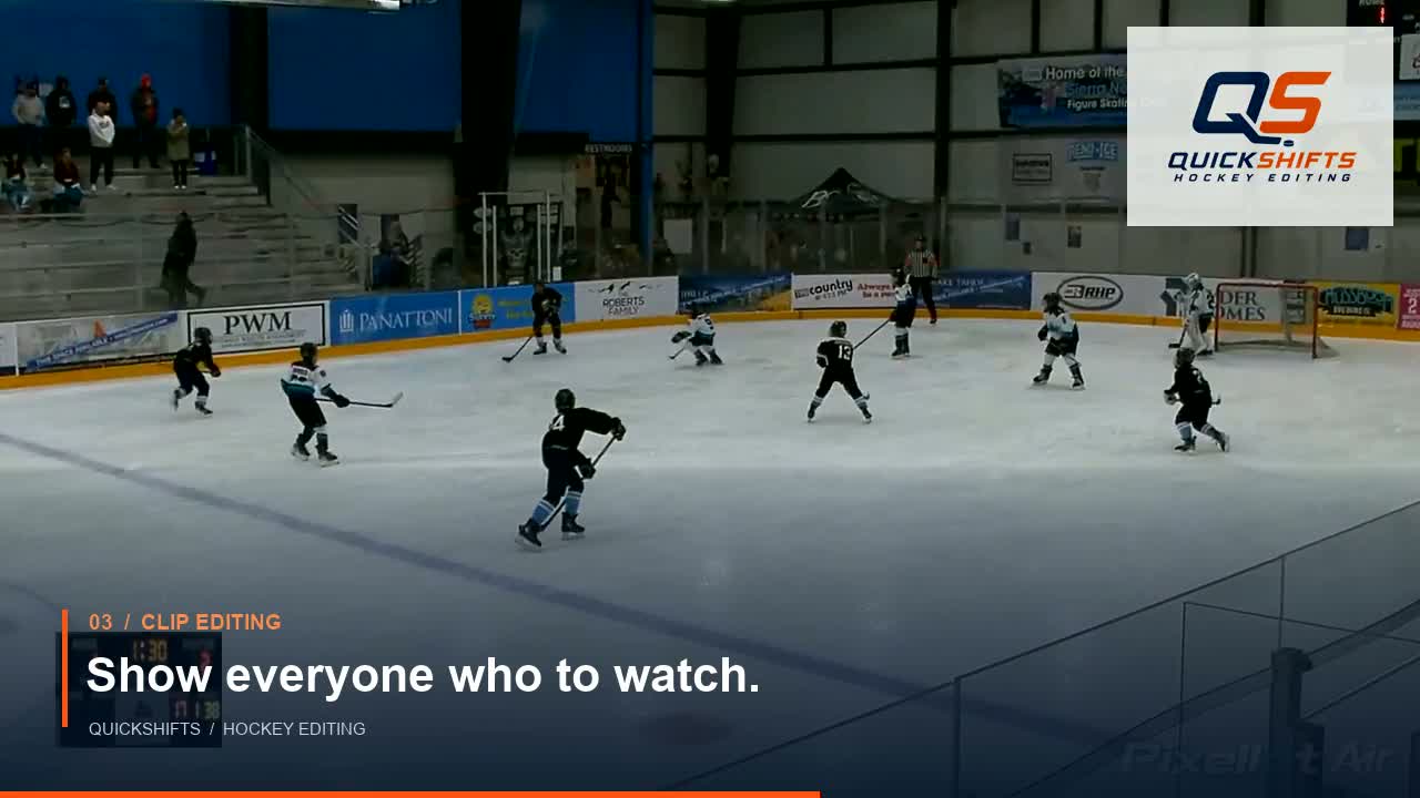 Hockey footage with a player marker in a QuickShifts highlight video